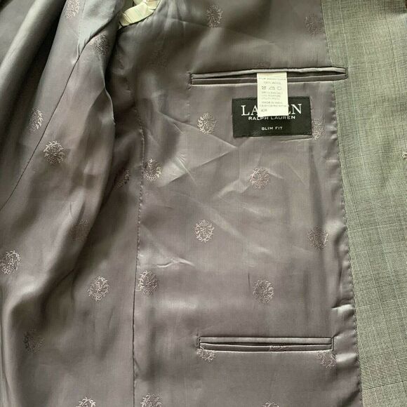 Ralph Lauren Mens Suit Jacket Blazer Slim Fit Gray Wool Sz 42 Regular Two Button - Picture 9 of 12